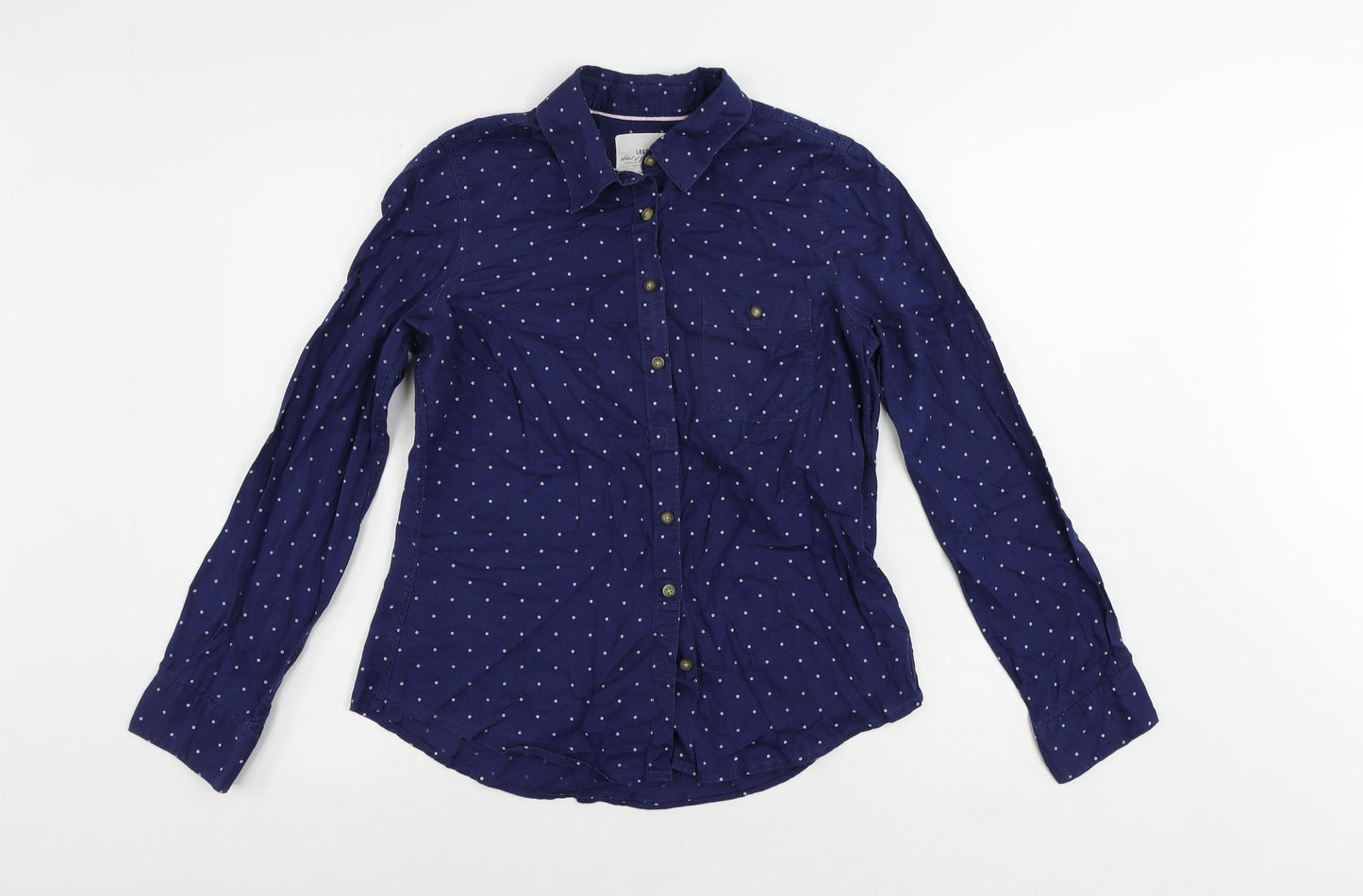 H&M Womens Blue Polka Dot Cotton Basic Button-Up Size 10 Collared