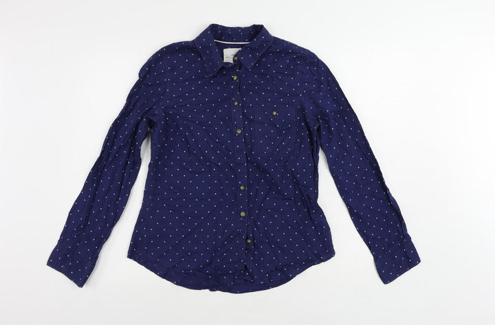H&M Womens Blue Polka Dot Cotton Basic Button-Up Size 10 Collared