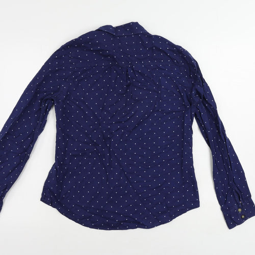 H&M Womens Blue Polka Dot Cotton Basic Button-Up Size 10 Collared