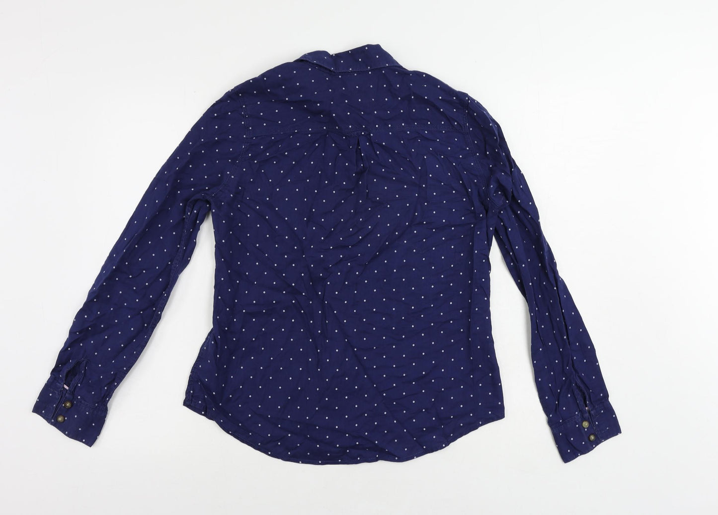 H&M Womens Blue Polka Dot Cotton Basic Button-Up Size 10 Collared