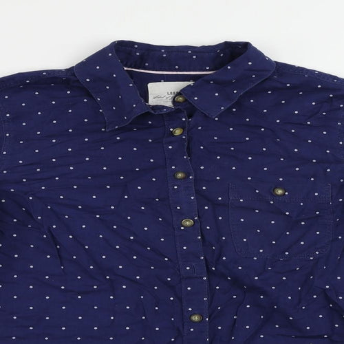H&M Womens Blue Polka Dot Cotton Basic Button-Up Size 10 Collared
