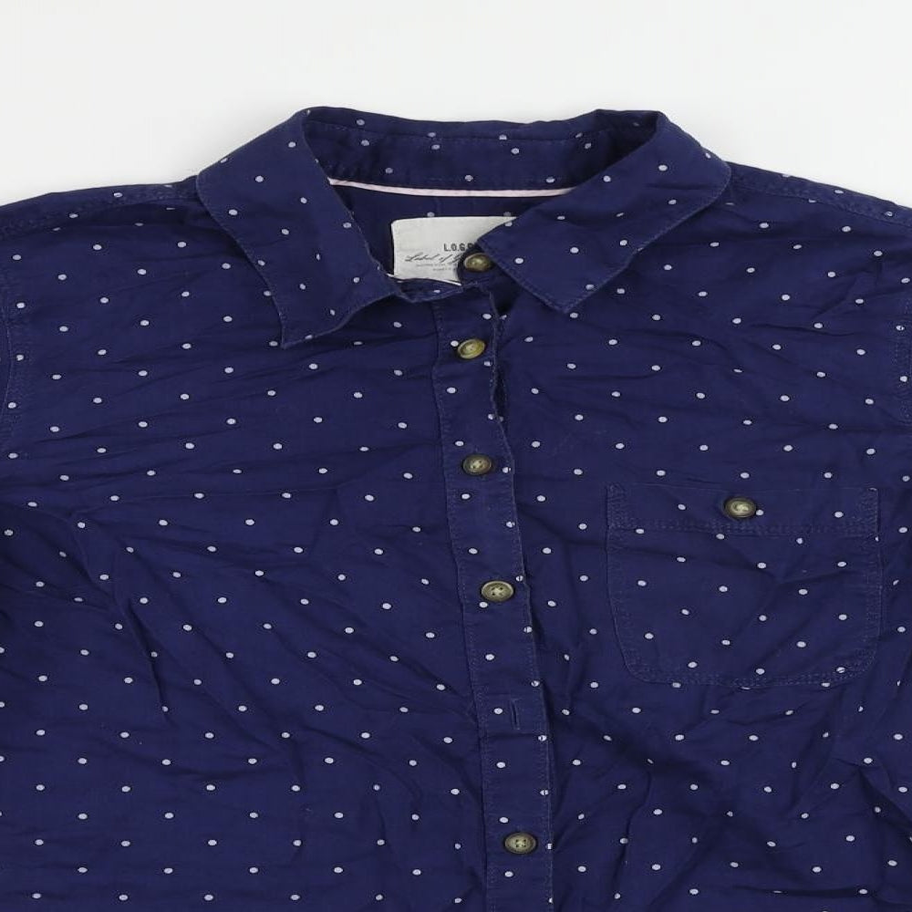 H&M Womens Blue Polka Dot Cotton Basic Button-Up Size 10 Collared