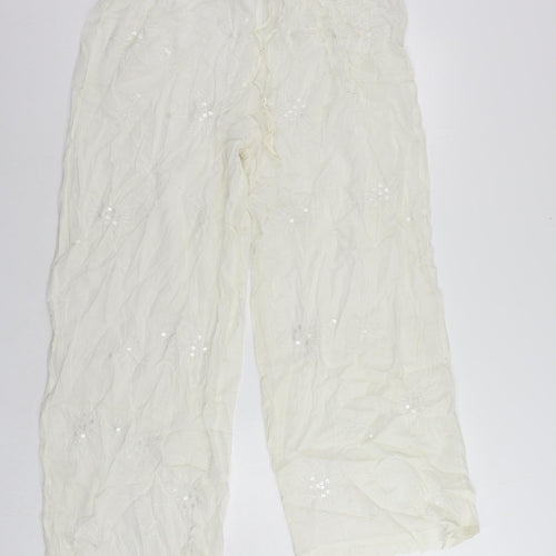 East Coast Womens White Cotton Trousers Size 22 L28 in Regular Drawstring - Elastic Waist Sequin