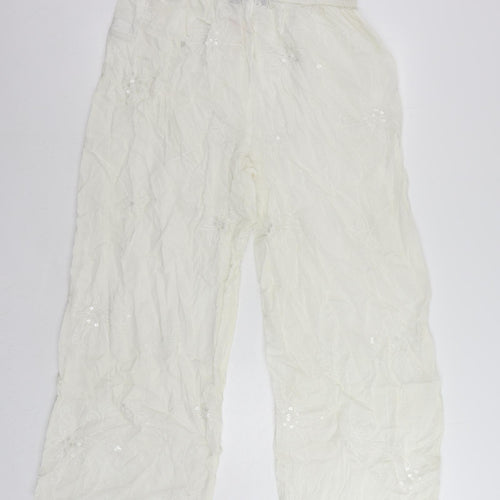 East Coast Womens White Cotton Trousers Size 22 L28 in Regular Drawstring - Elastic Waist Sequin