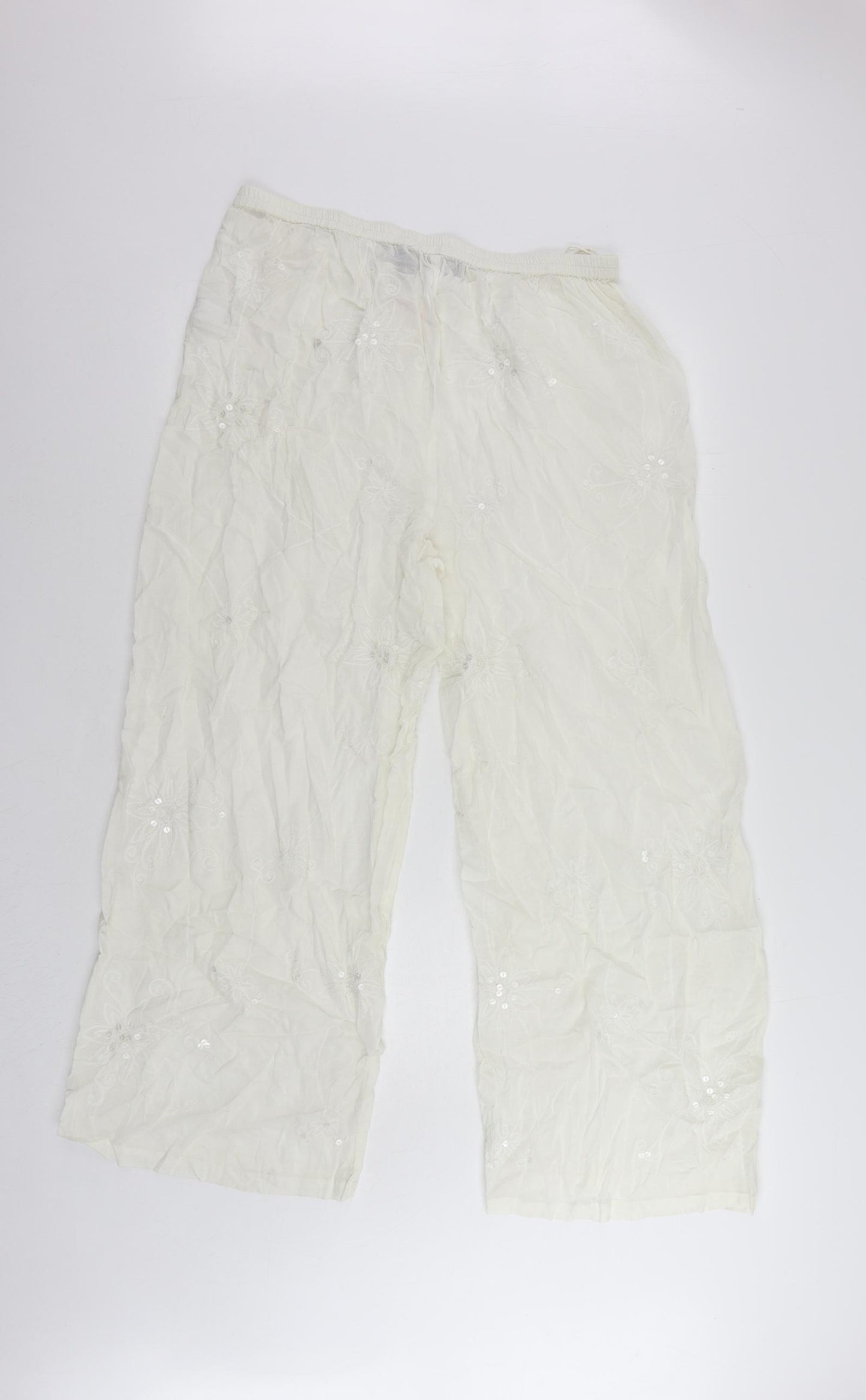 East Coast Womens White Cotton Trousers Size 22 L28 in Regular Drawstring - Elastic Waist Sequin
