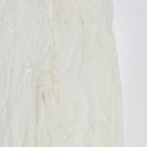East Coast Womens White Cotton Trousers Size 22 L28 in Regular Drawstring - Elastic Waist Sequin