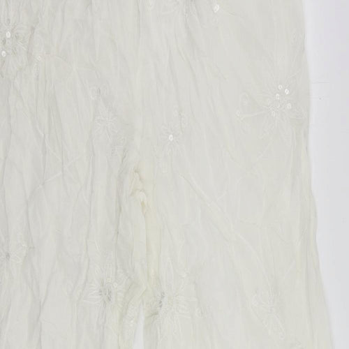East Coast Womens White Cotton Trousers Size 22 L28 in Regular Drawstring - Elastic Waist Sequin