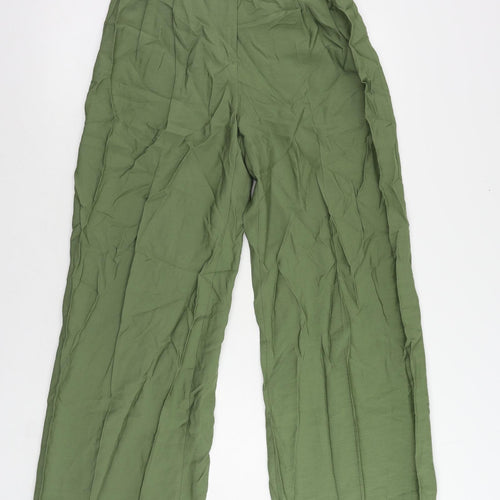 Bershka Womens Green Viscose Trousers Size 6 L30 in Regular Zip