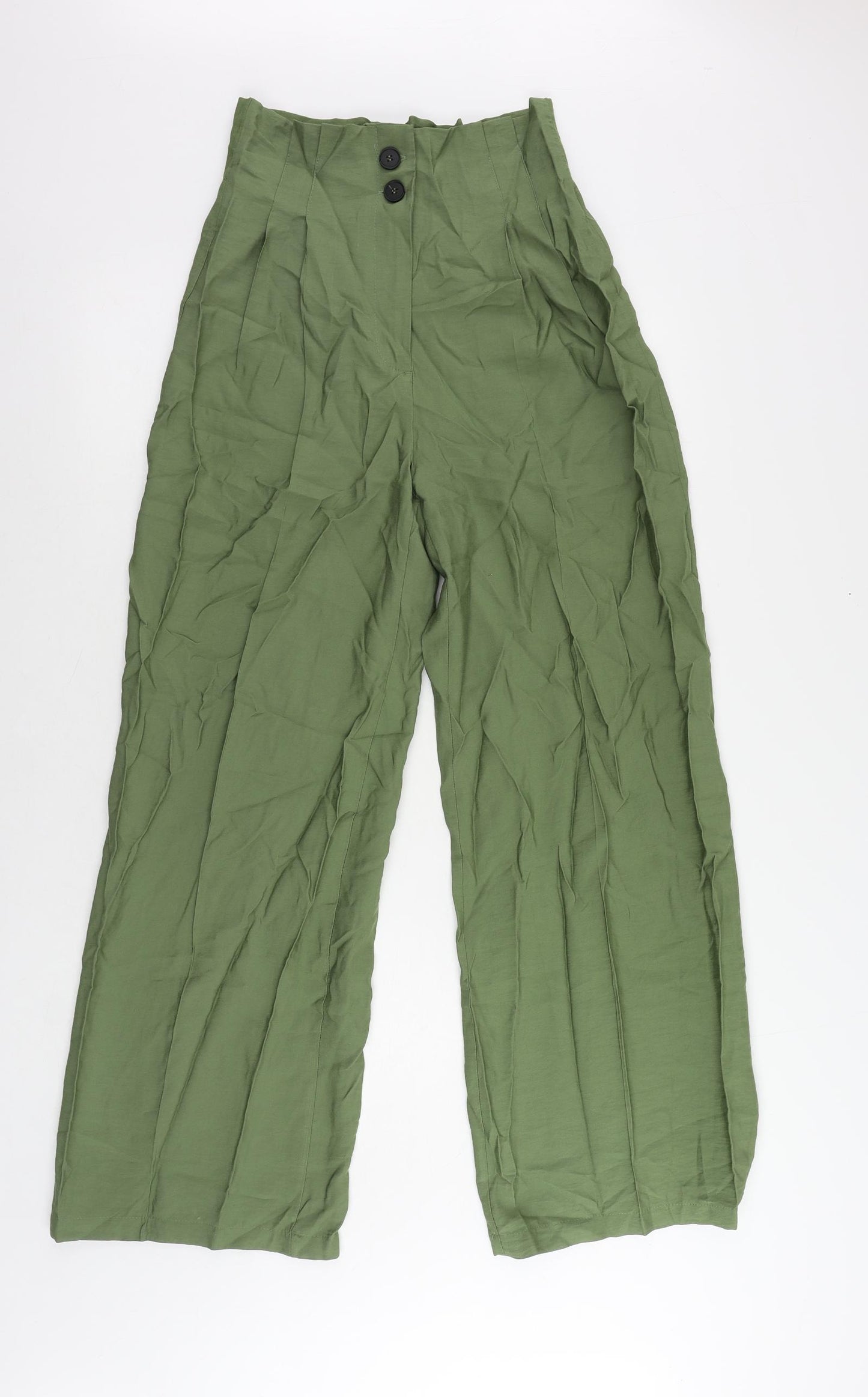 Bershka Womens Green Viscose Trousers Size 6 L30 in Regular Zip