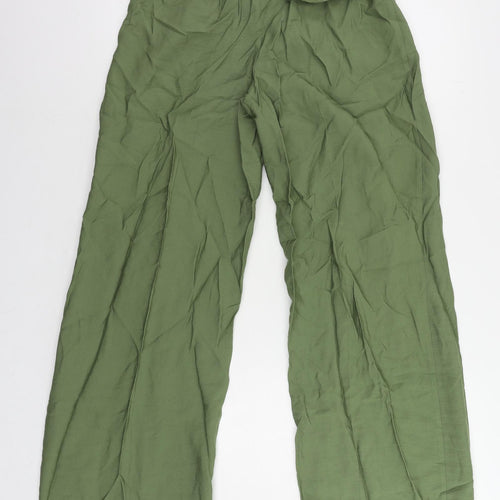 Bershka Womens Green Viscose Trousers Size 6 L30 in Regular Zip