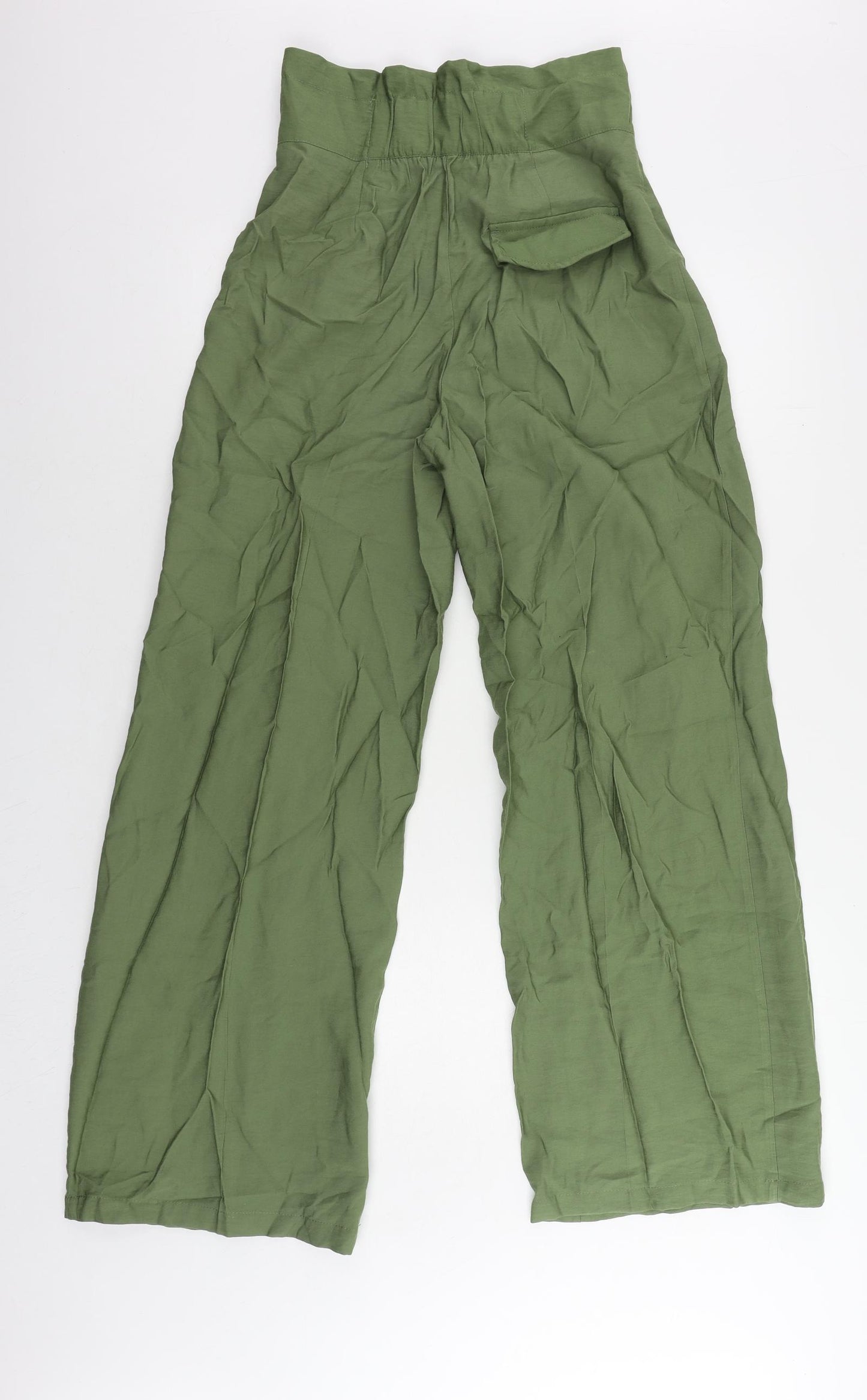 Bershka Womens Green Viscose Trousers Size 6 L30 in Regular Zip