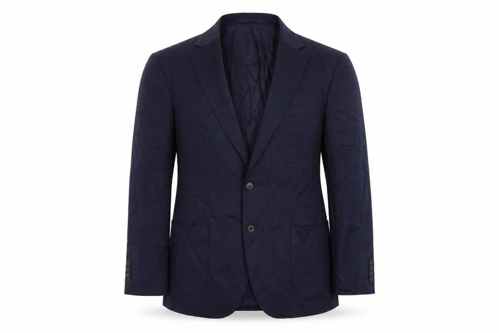 Front view of Marks & Spencer men’s blue polyester jacket suit jacket, size 44, regular