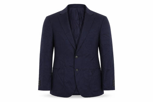 Front view of Marks & Spencer men’s blue polyester jacket suit jacket, size 44, regular