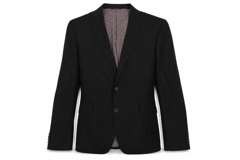 Front view of Marks & Spencer men’s black polyester jacket suit jacket, size 44, regular