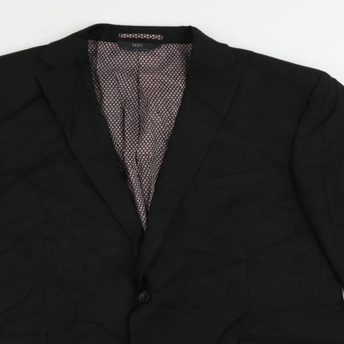 Marks and Spencer Mens Black Polyester Jacket Suit Jacket Size 44 Regular