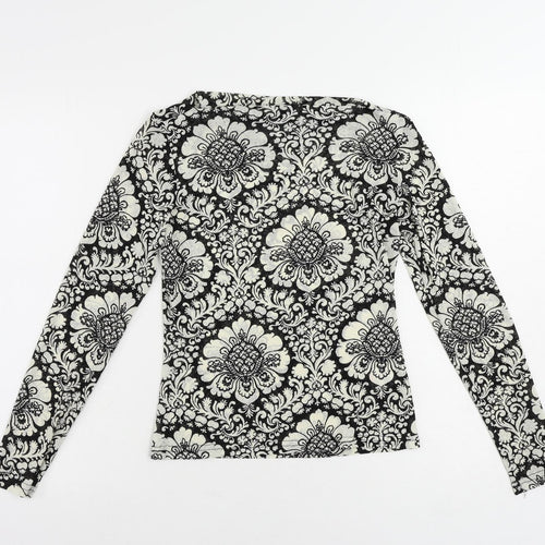 Wallis Womens Black Paisley Polyester Basic Blouse Size 12 Boat Neck - Slash Neckline