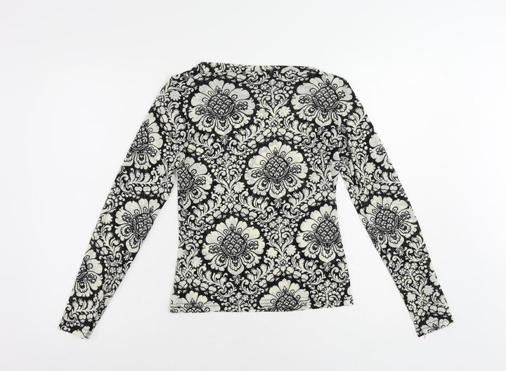 Wallis Womens Black Paisley Polyester Basic Blouse Size 12 Boat Neck - Slash Neckline