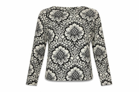 Front view of Wallis women’s black paisley polyester basic blouse, size UK 12, boat neck - slash neckline