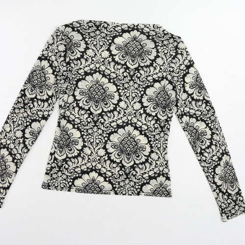 Wallis Womens Black Paisley Polyester Basic Blouse Size 12 Boat Neck - Slash Neckline