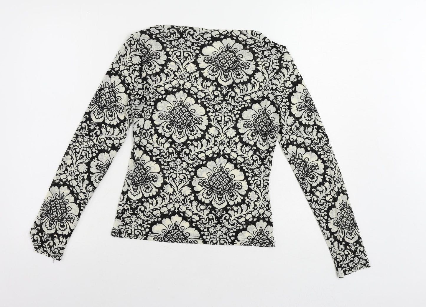 Wallis Womens Black Paisley Polyester Basic Blouse Size 12 Boat Neck - Slash Neckline
