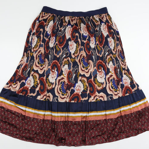 Marks and Spencer Womens Multicoloured Floral Polyester Pleated Skirt Size 16 - Elastic Waist