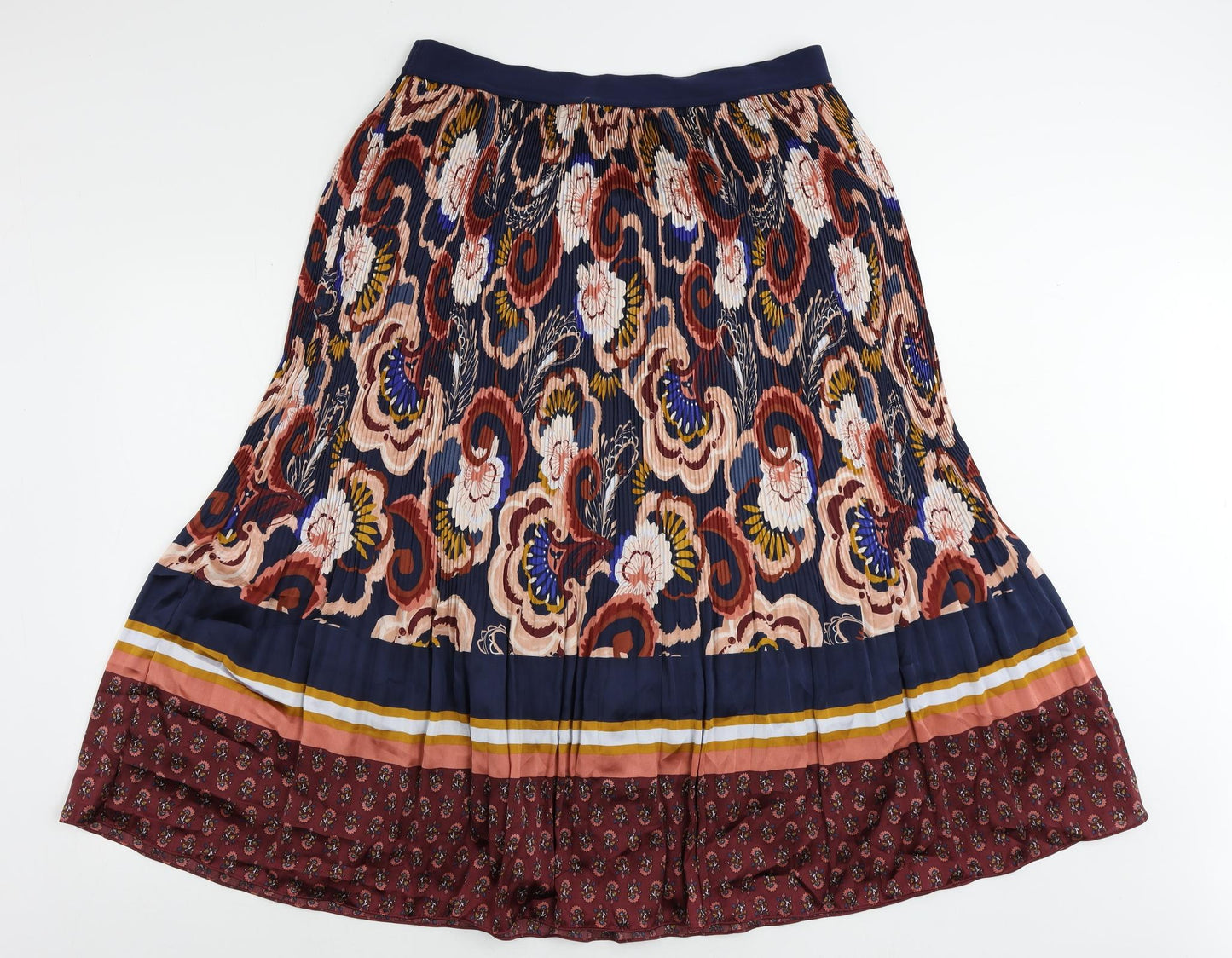 Marks and Spencer Womens Multicoloured Floral Polyester Pleated Skirt Size 16 - Elastic Waist