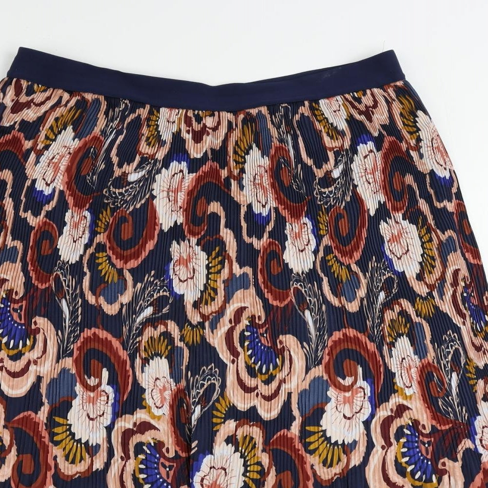 Marks and Spencer Womens Multicoloured Floral Polyester Pleated Skirt Size 16 - Elastic Waist