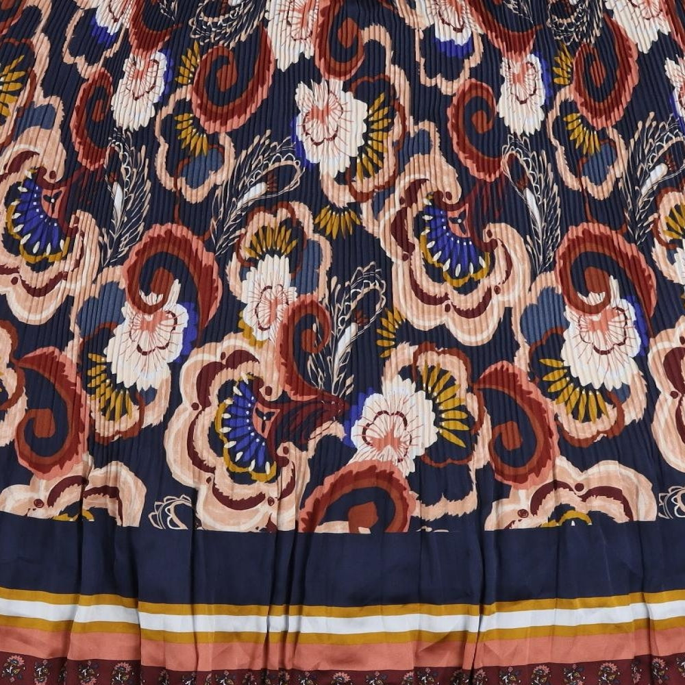 Marks and Spencer Womens Multicoloured Floral Polyester Pleated Skirt Size 16 - Elastic Waist