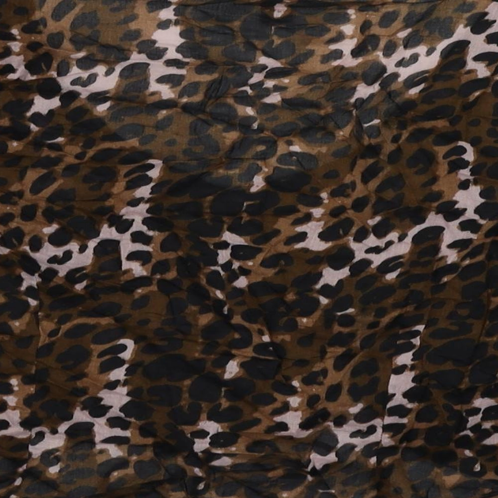 NEXT Womens Brown Animal Print Cotton Cropped Blouse Size 12 V-Neck - Ruched Detail