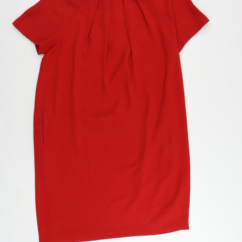 Marks and Spencer Womens Red Polyester Shift Size 12 Boat Neck Zip - Pockets