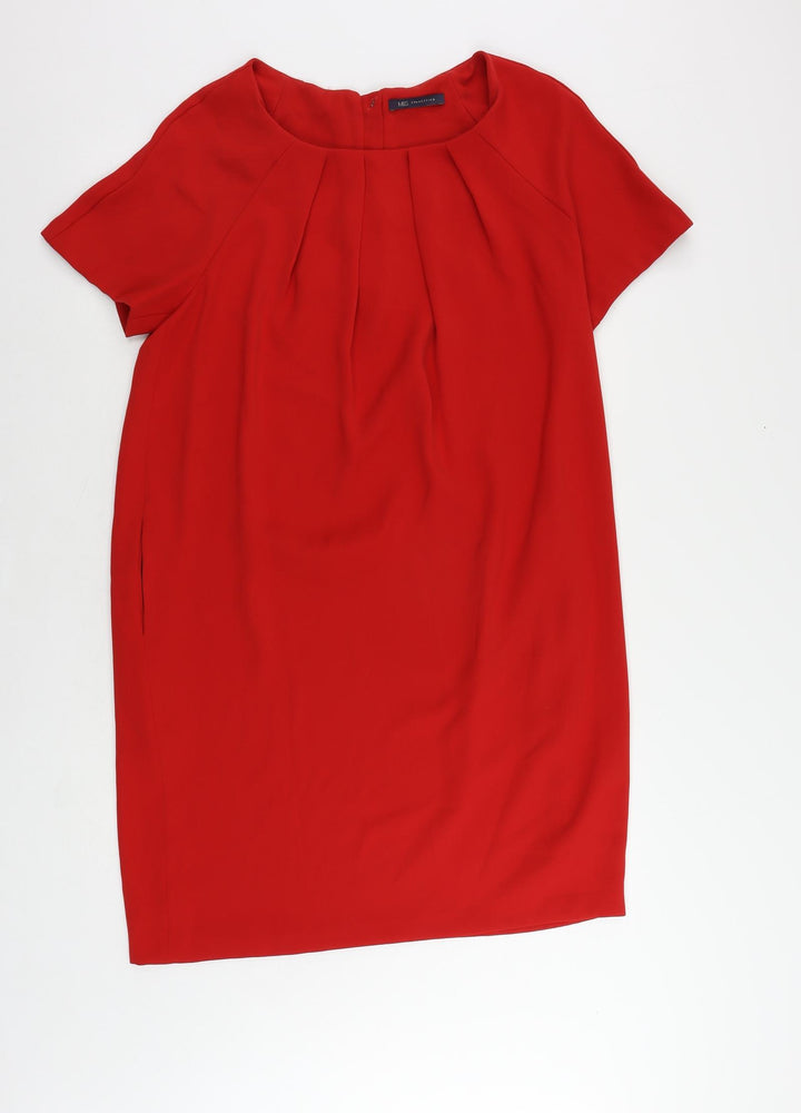 Marks and Spencer Womens Red Polyester Shift Size 12 Boat Neck Zip - Pockets