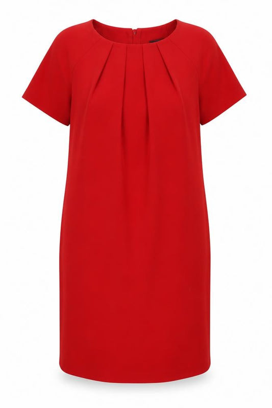 Front view of Marks & Spencer women’s red polyester shift, size UK 12, boat neck zip - pockets