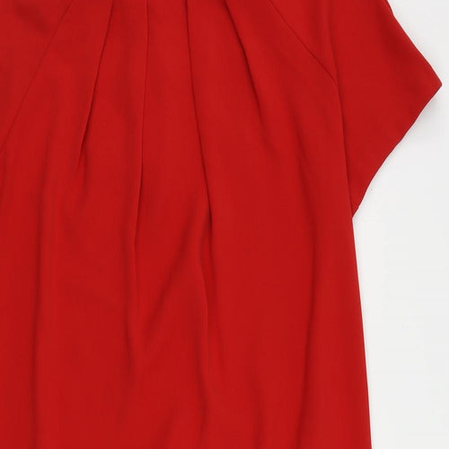 Marks and Spencer Womens Red Polyester Shift Size 12 Boat Neck Zip - Pockets