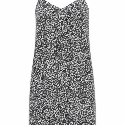 Boohoo Womens Grey Animal Print Polyester Slip Dress Size 8 V-Neck Pullover