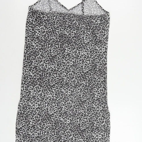 Boohoo Womens Grey Animal Print Polyester Slip Dress Size 8 V-Neck Pullover