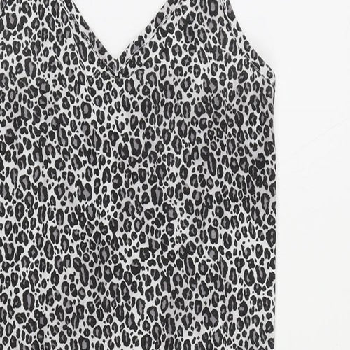 Boohoo Womens Grey Animal Print Polyester Slip Dress Size 8 V-Neck Pullover