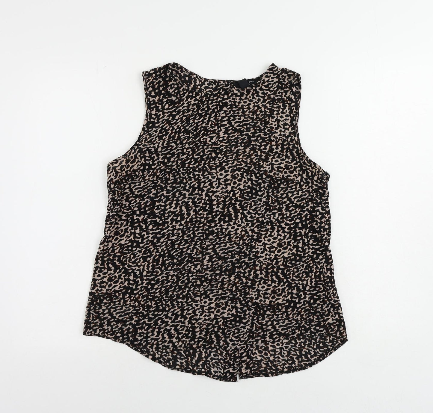 New Look Womens Black Geometric Polyester Basic Tank Size 12 Round Neck