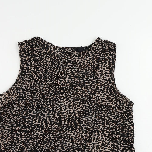 New Look Womens Black Geometric Polyester Basic Tank Size 12 Round Neck