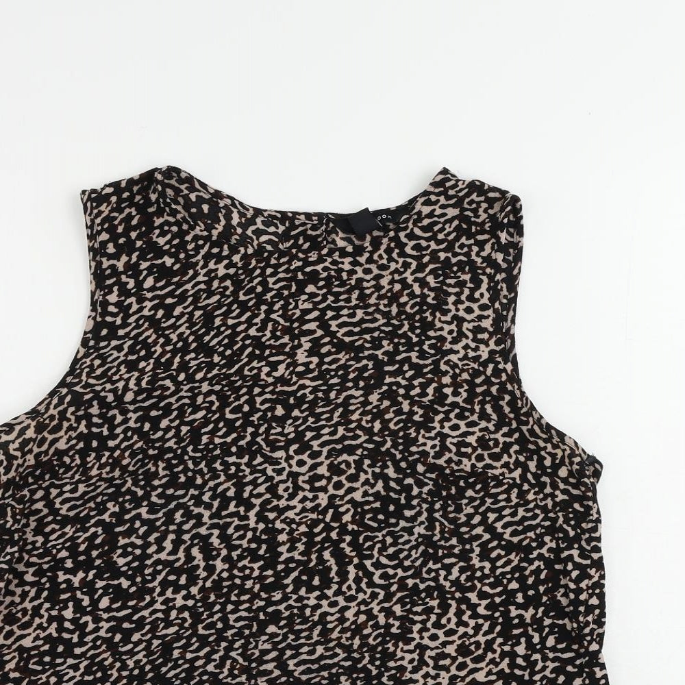 New Look Womens Black Geometric Polyester Basic Tank Size 12 Round Neck