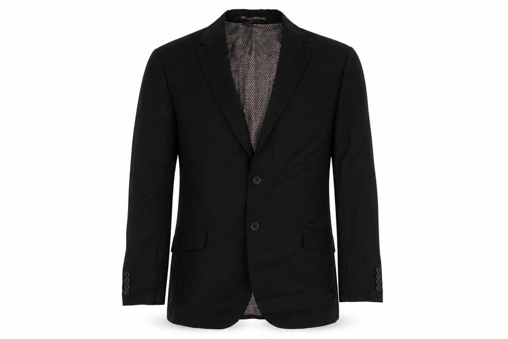 Front view of Marks & Spencer men’s black polyester jacket suit jacket, size 44, regular