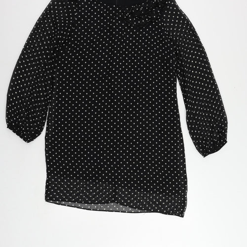 Wallis Womens Black Polka Dot Polyester Shift Size 14 Boat Neck Zip