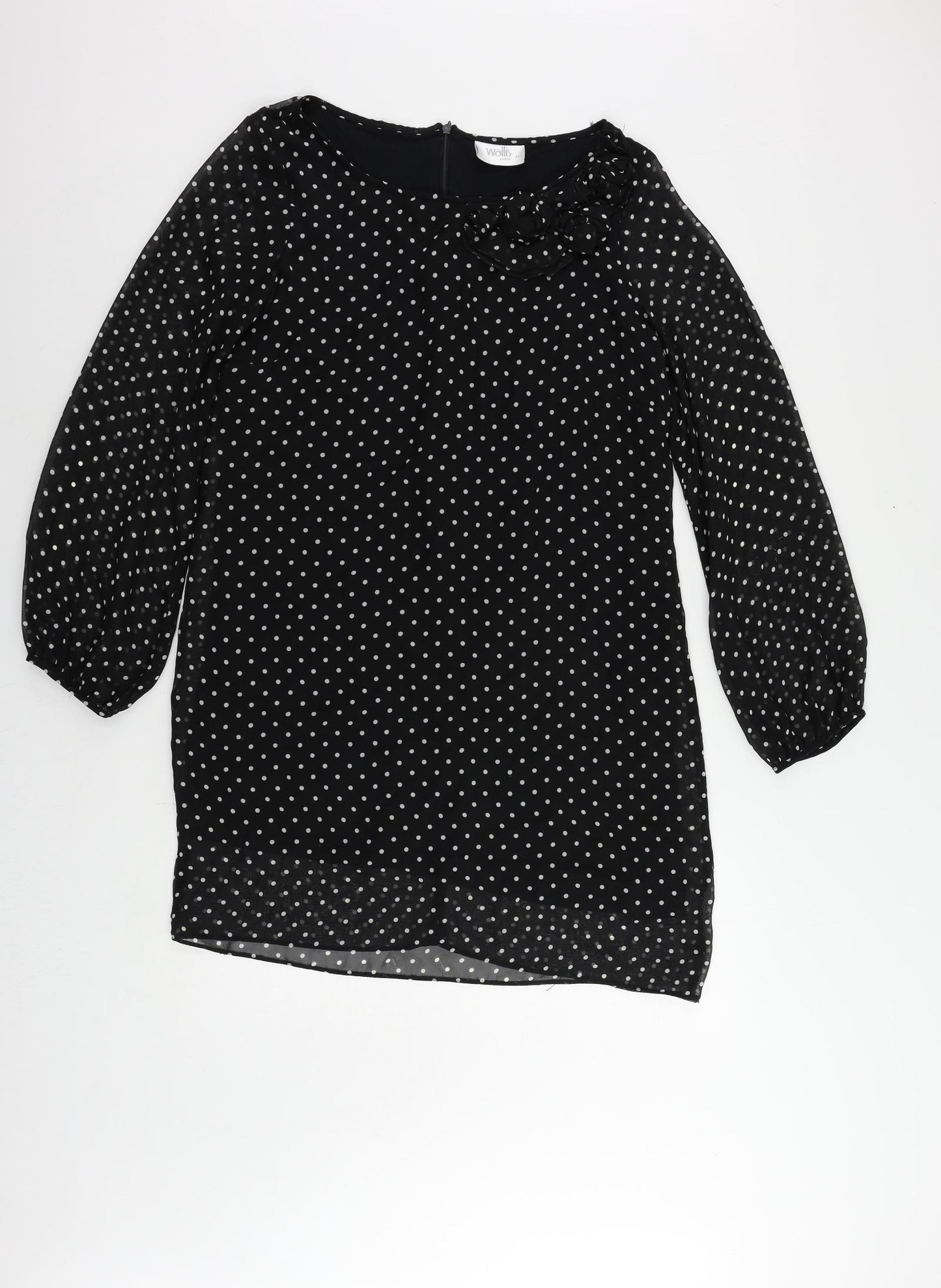 Wallis Womens Black Polka Dot Polyester Shift Size 14 Boat Neck Zip