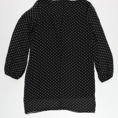 Wallis Womens Black Polka Dot Polyester Shift Size 14 Boat Neck Zip