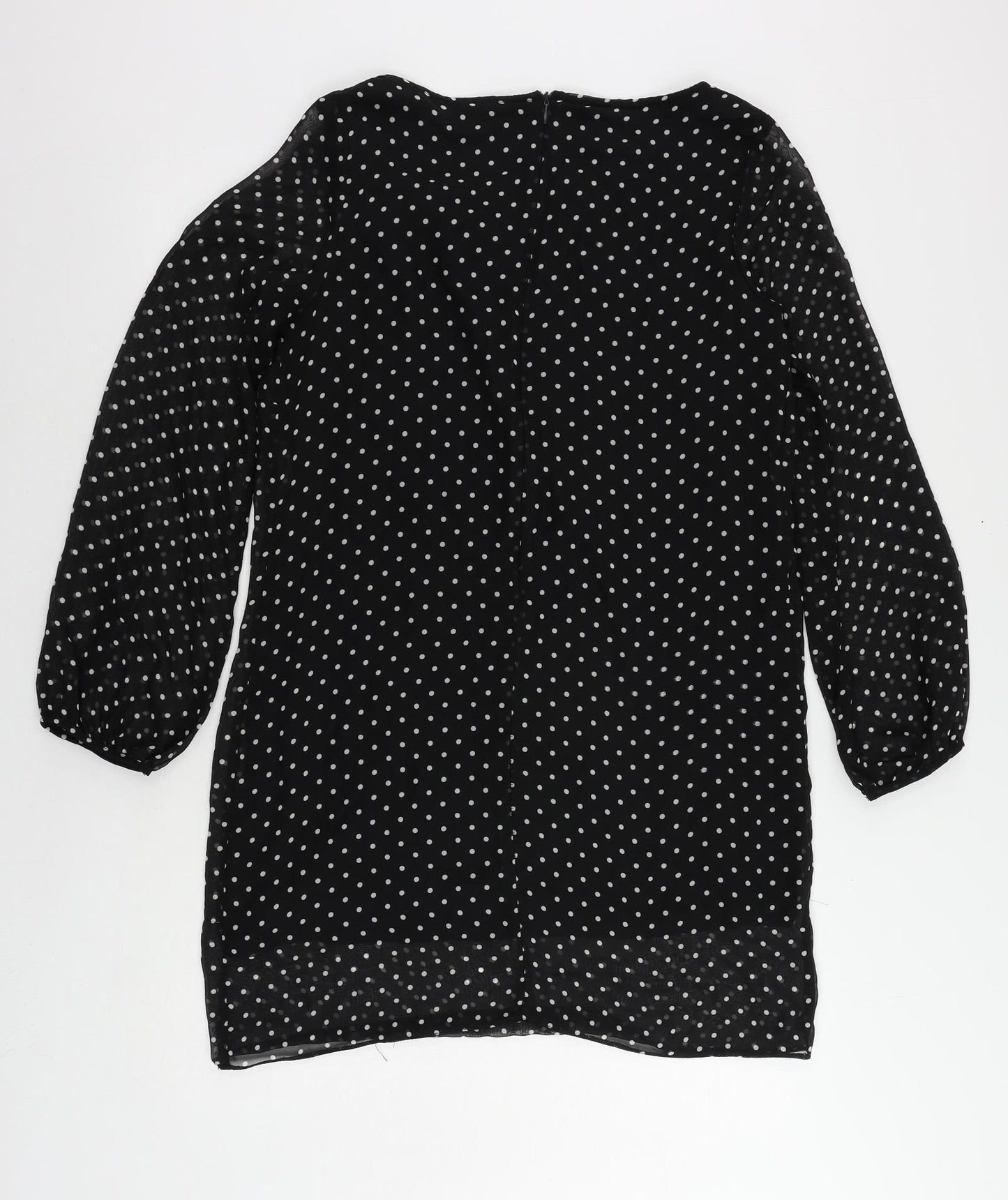 Wallis Womens Black Polka Dot Polyester Shift Size 14 Boat Neck Zip