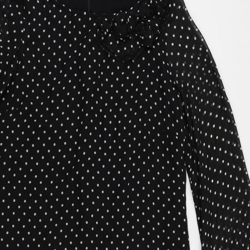 Wallis Womens Black Polka Dot Polyester Shift Size 14 Boat Neck Zip
