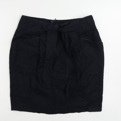 Marks and Spencer Womens Blue Linen Straight & Pencil Skirt Size 14 Zip - Pockets