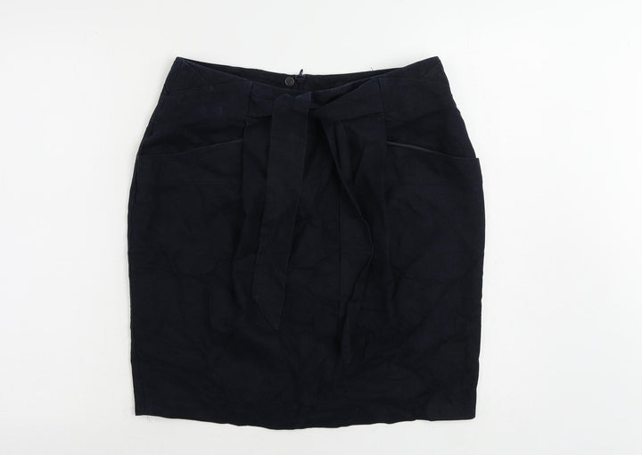 Marks and Spencer Womens Blue Linen Straight & Pencil Skirt Size 14 Zip - Pockets