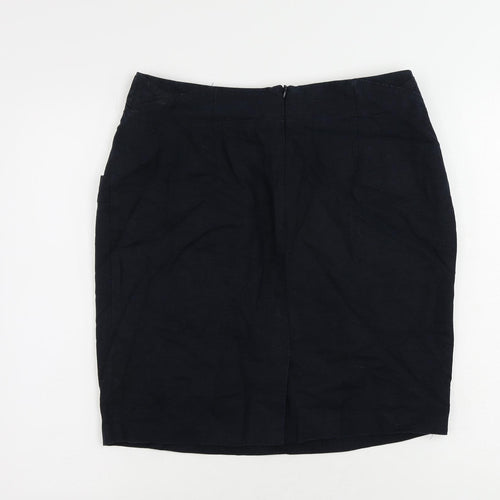 Marks and Spencer Womens Blue Linen Straight & Pencil Skirt Size 14 Zip - Pockets