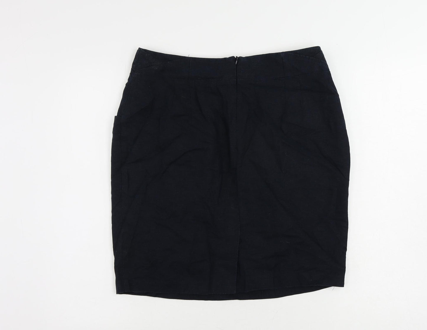 Marks and Spencer Womens Blue Linen Straight & Pencil Skirt Size 14 Zip - Pockets
