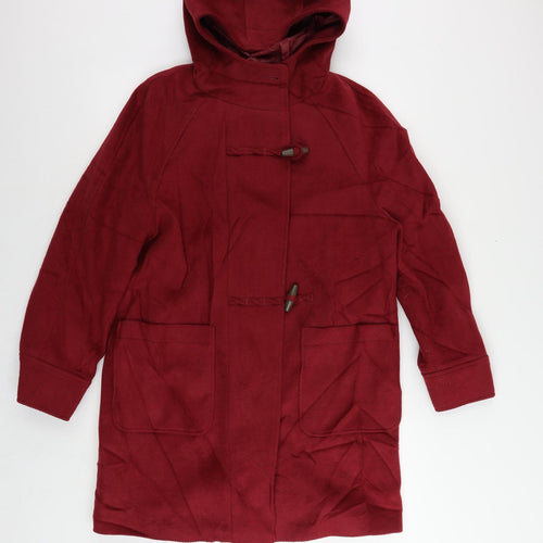 Marks and Spencer Womens Red Pea Coat Coat Size 12 Zip - Hooded